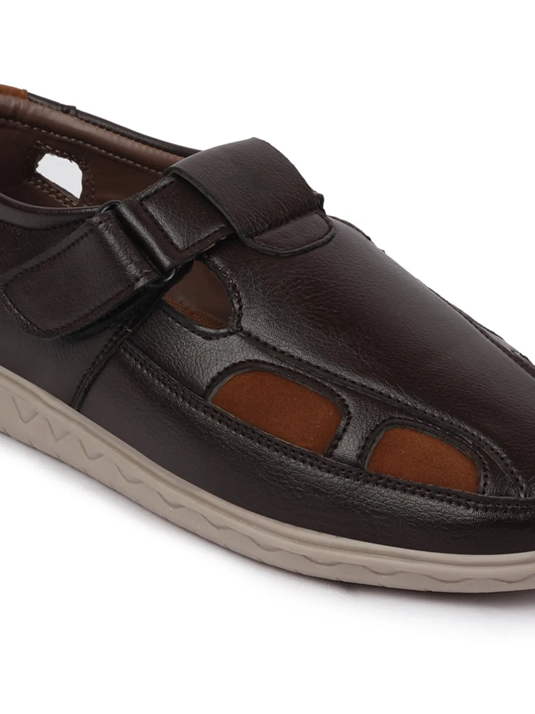 Men Brown Front Open Shoe Style Sandals