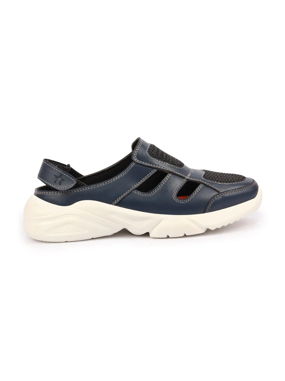 Men Navy Blue Hook and Loop Breathable Back Strap Ultra Lightweight Sports Shoe Style Sandals