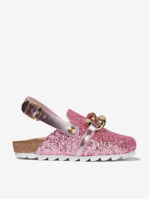 Monnalisa Girls Glitter Chain Sandals in Pink