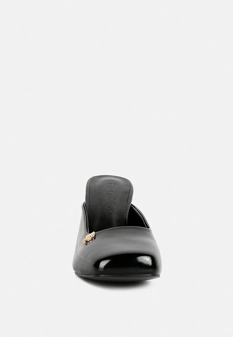 Neoplast Patent Pu Block Heeled Mules