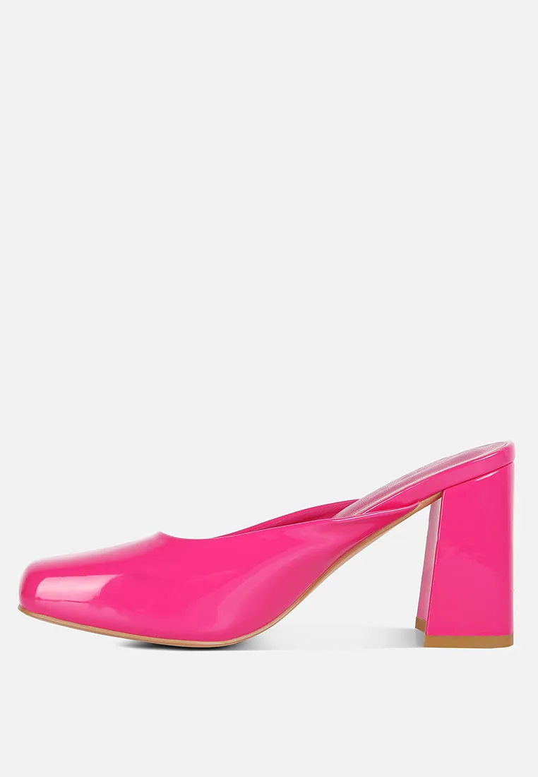 NEOPLAST Pink Patent PU Block Heeled Mules