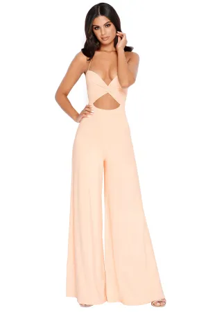 PETITE Don't Get It Twisted Cut Out Wide Leg Jumpsuit in Peach