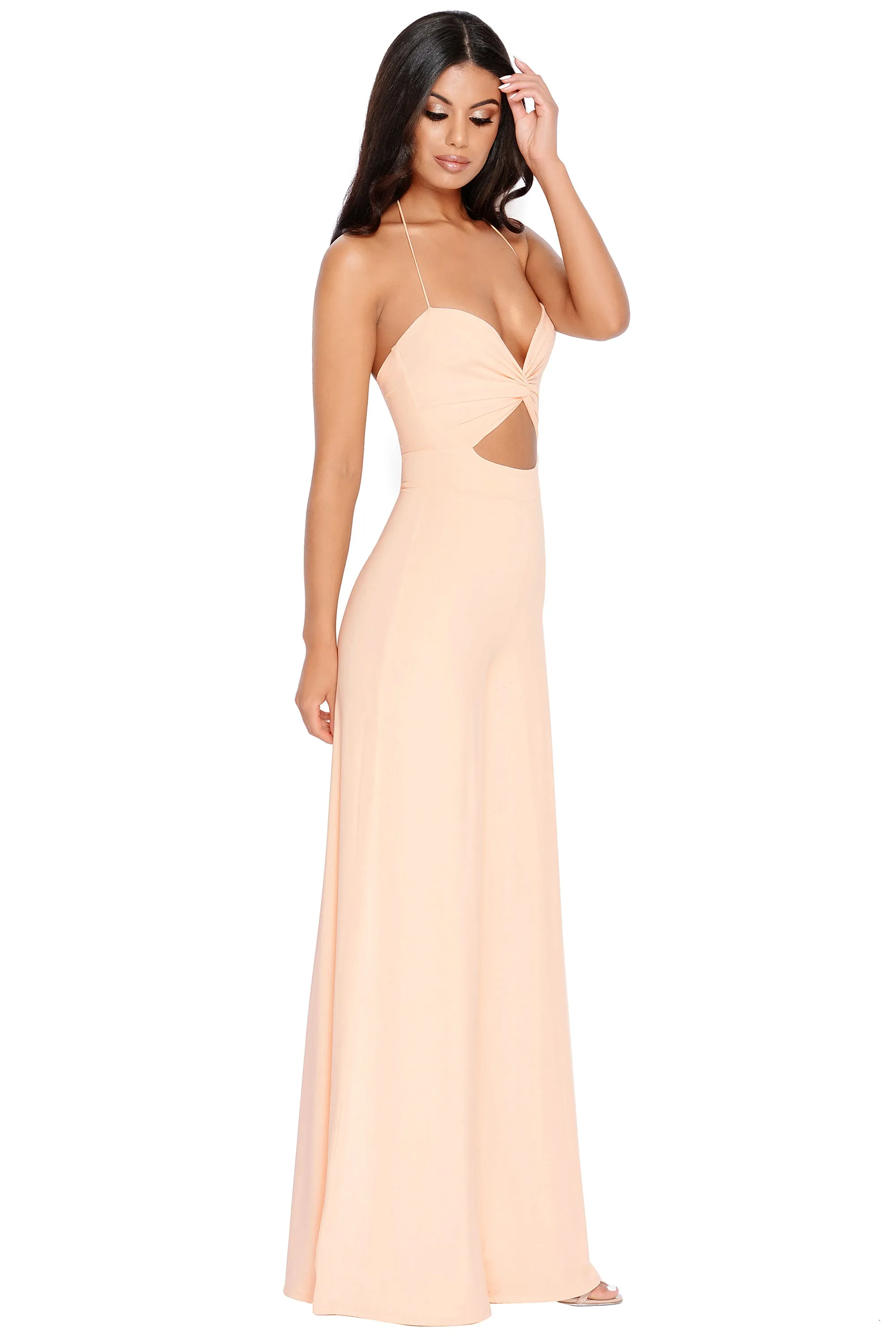 PETITE Don't Get It Twisted Cut Out Wide Leg Jumpsuit in Peach