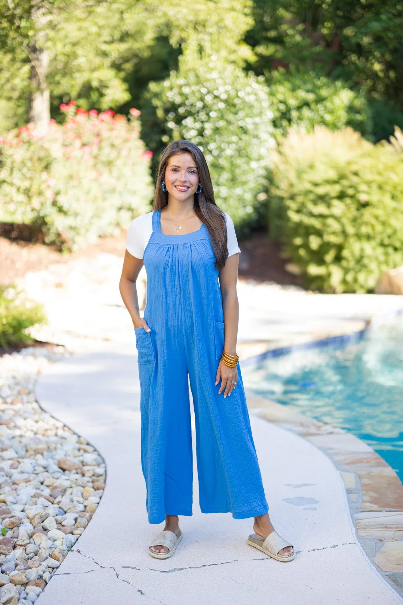 Picnic Perfect Blue Gauze Jumpsuit