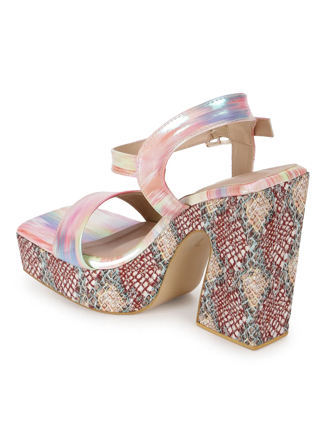 Pink Holographic Wide Strap Platform Sandals (TC-MSI-V-116-PNK)