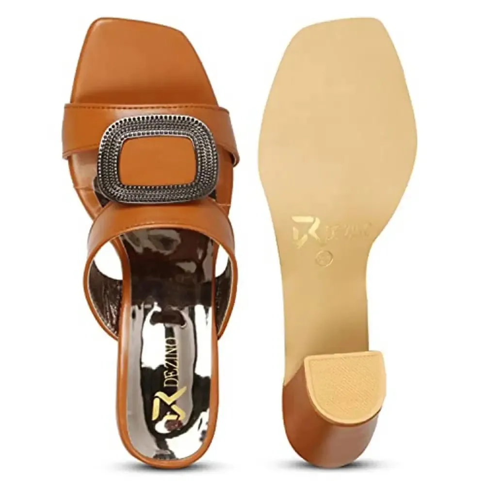 R DEZINO Synthetic Leather, Comfortable and Stylish heel slip-on sandal