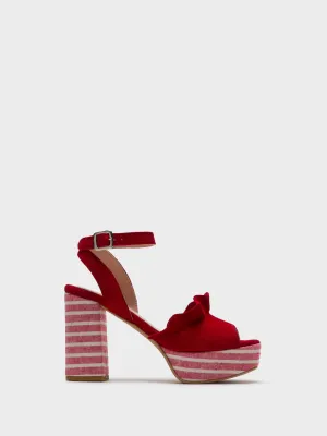 Red Chunky Heel Sandals