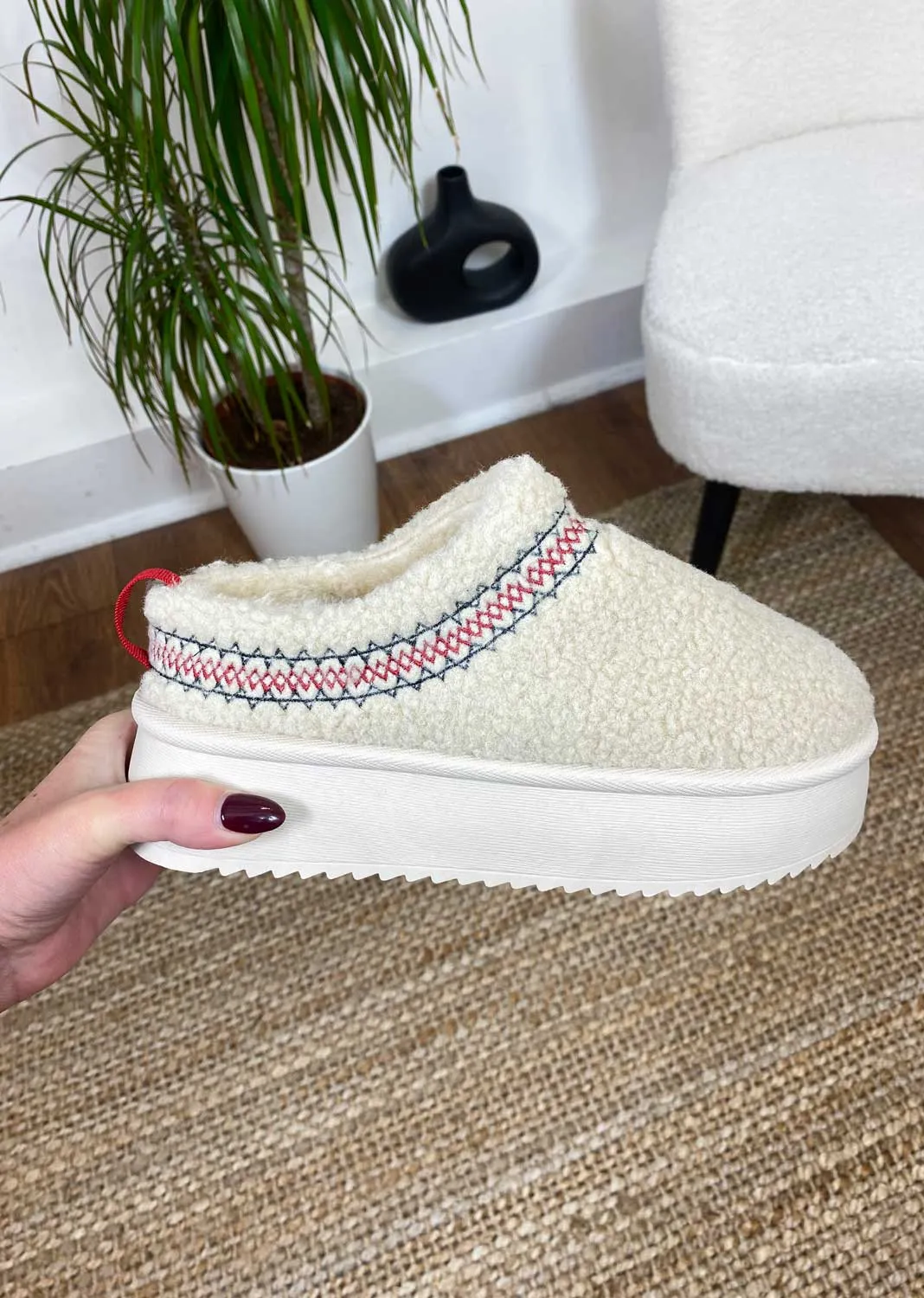 Scandi Teddy Platfrom Mule Slippers