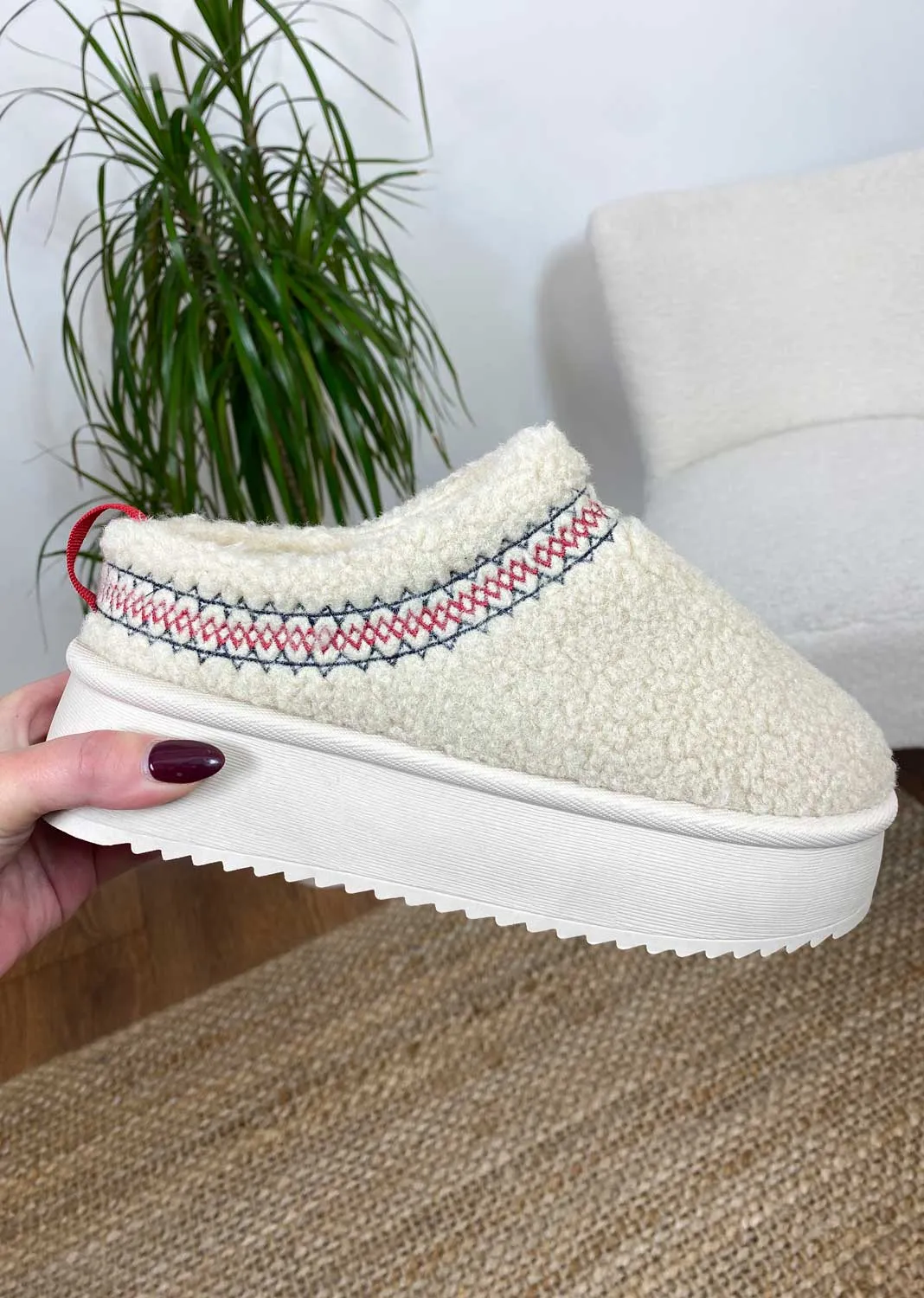 Scandi Teddy Platfrom Mule Slippers