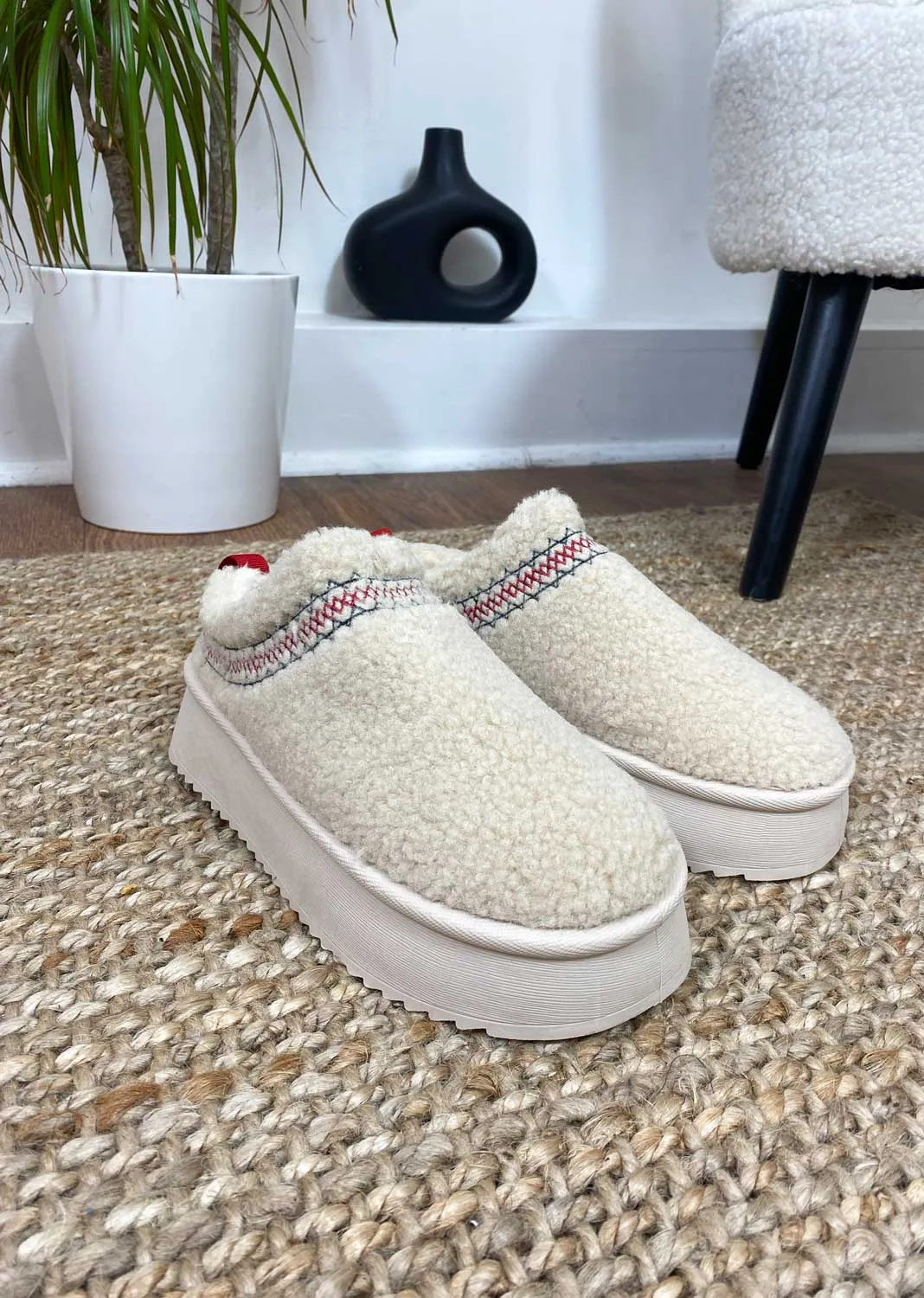 Scandi Teddy Platfrom Mule Slippers