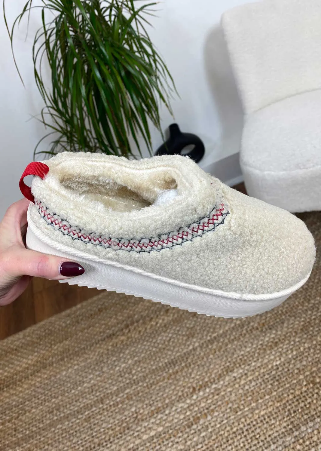 Scandi Teddy Platfrom Mule Slippers