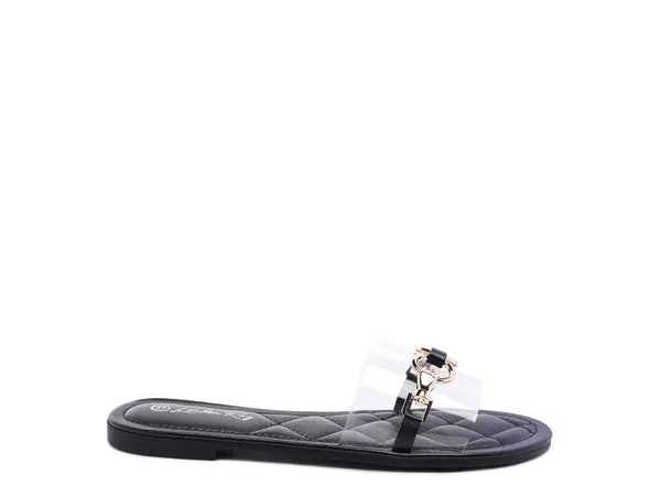 SCOTH -  Clear Buckled Quilted Slides / Flat sandals for women