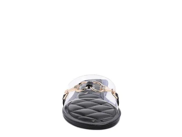 SCOTH -  Clear Buckled Quilted Slides / Flat sandals for women