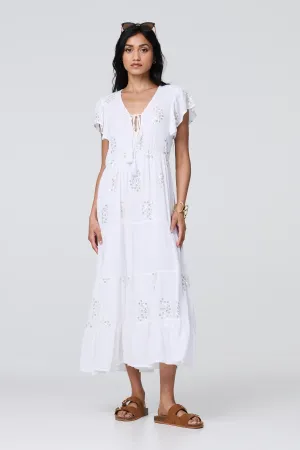 Sequin Detail Tie Neck Relaxed Maxi Dress