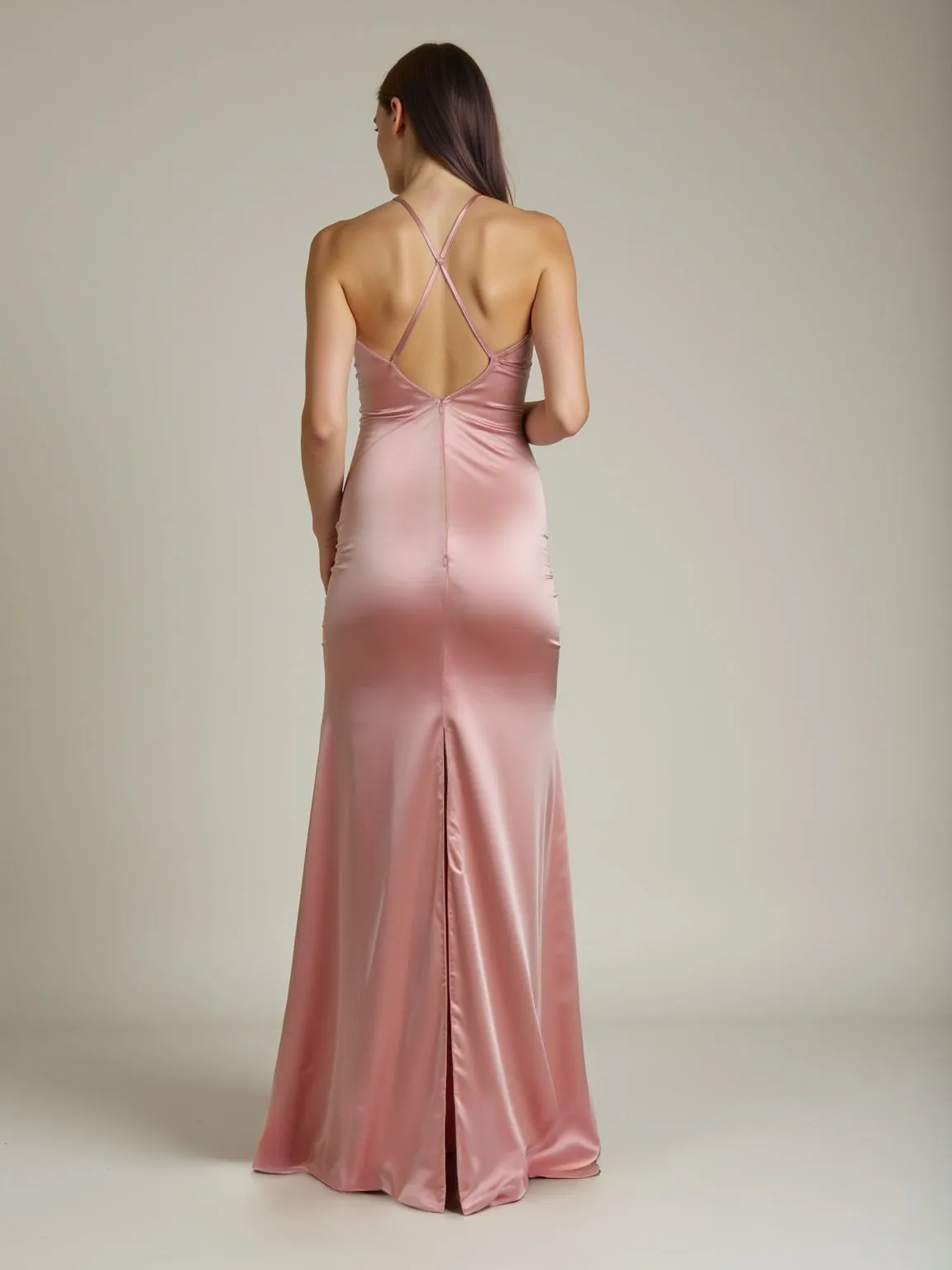 Sleeveless Rosette Satin Long Dress