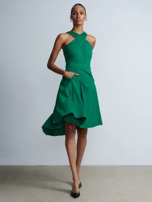 Sleeveless Wrap Halter Neck Ponte Dress