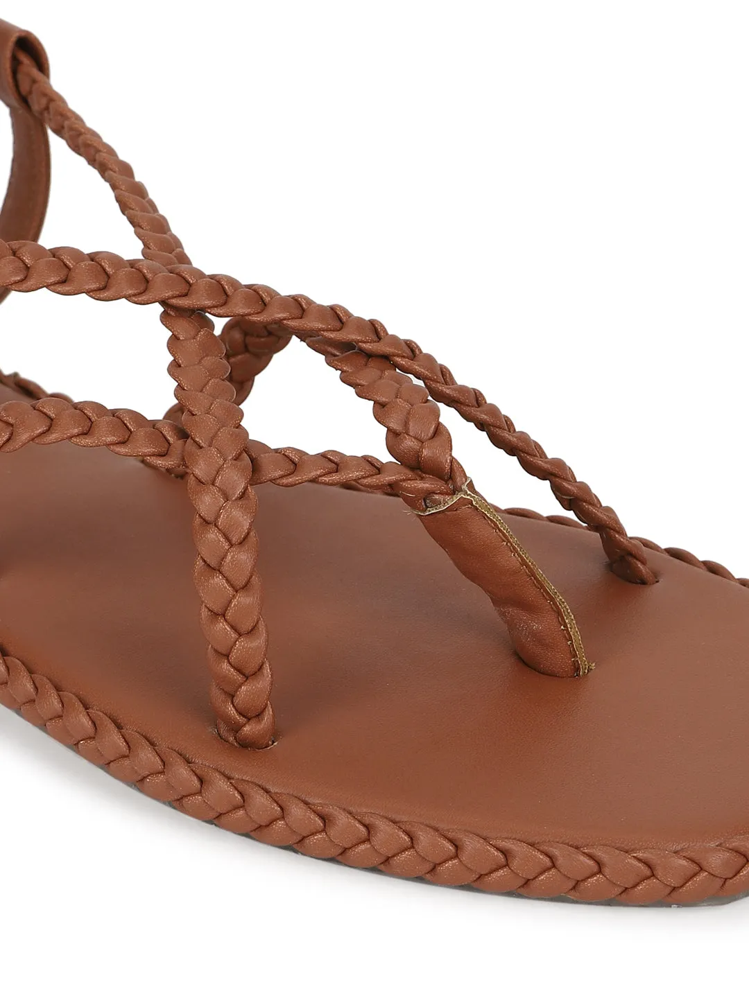 Tan PU Braided Lace Up Flat Sandals (TC-ST-1212-TAN)