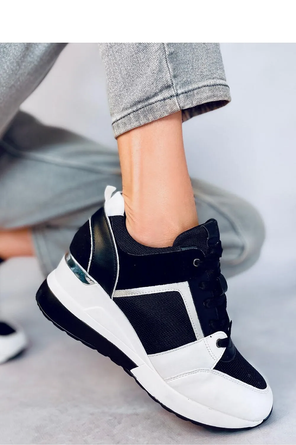 TEEK - Black White Wedge Sneakers