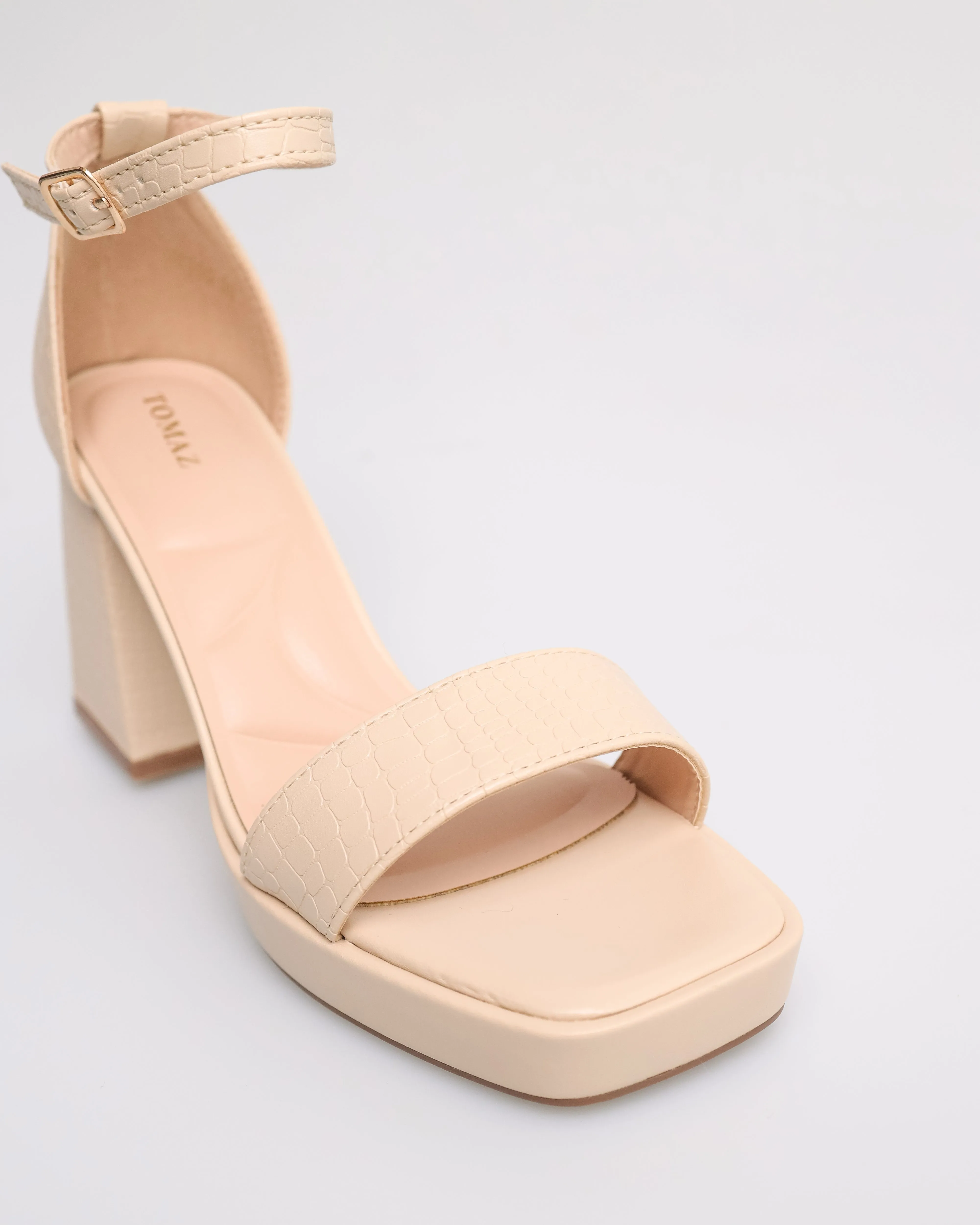 Tomaz NN180 Ladies Open Toe Wide-Block Heels (Beige)