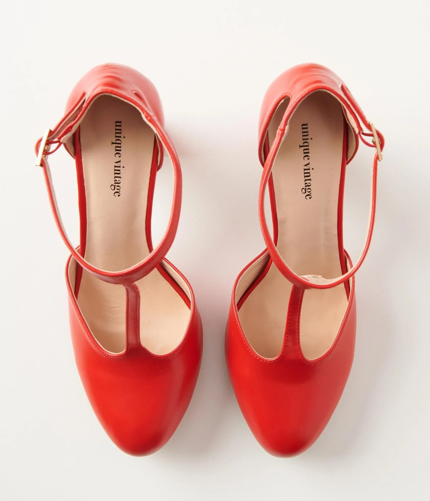 Unique Vintage 1920s Red Leatherette T-Strap Astaire Pumps