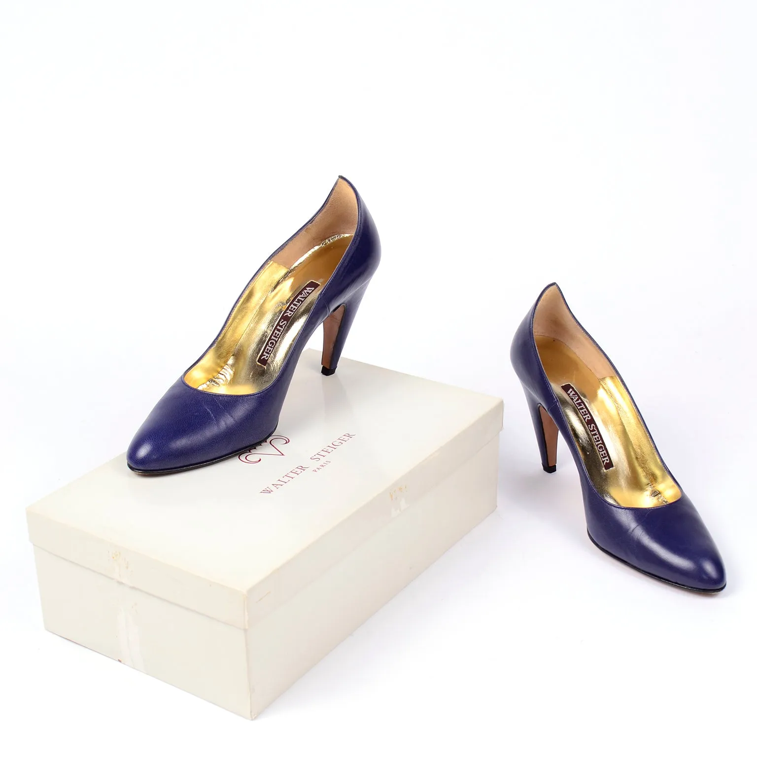 Walter Steiger Sculpted Vintage Royal Blue Leather Shoes