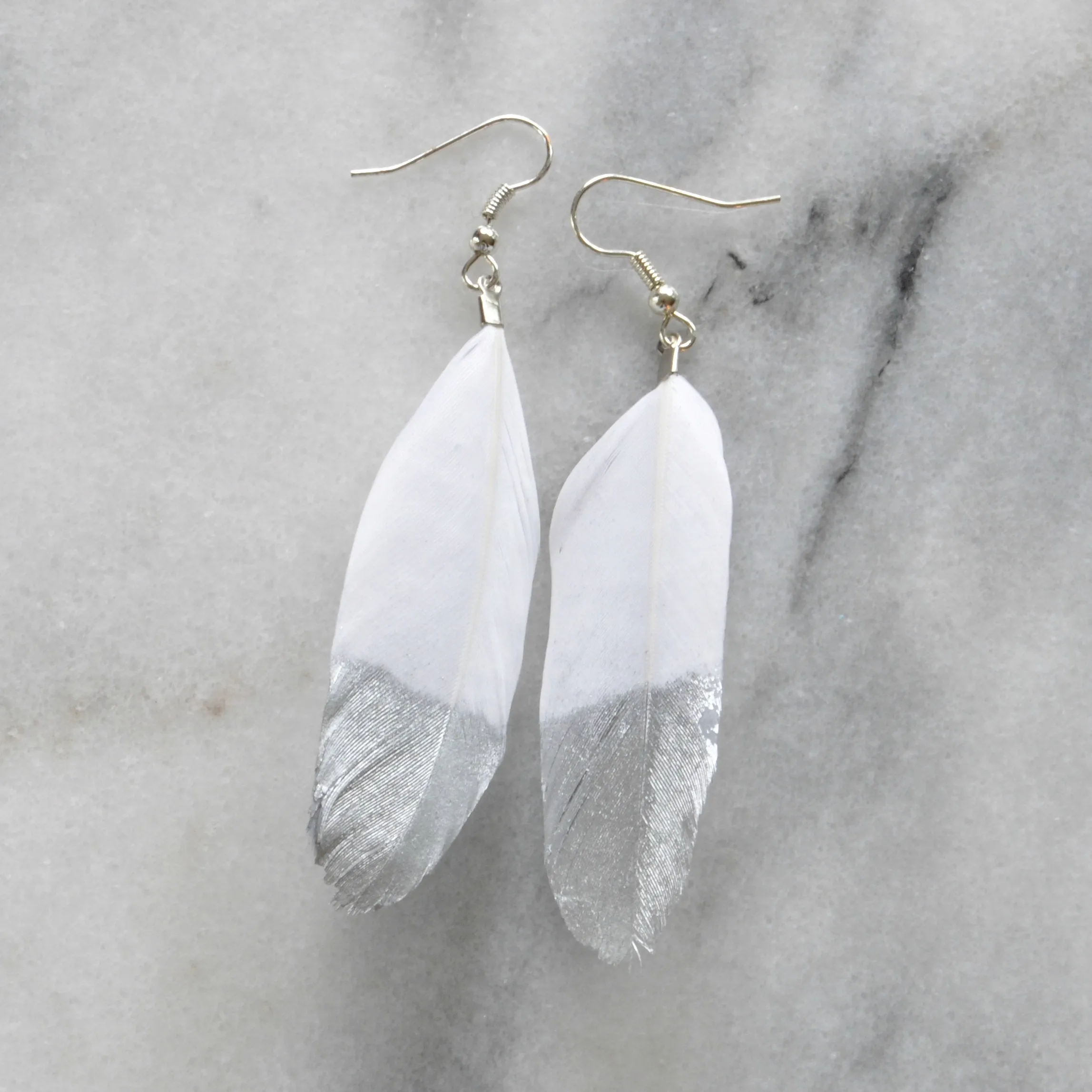 White and Silver 4 Feather Earrings