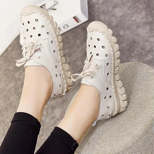 Women vintage lace up hollow breathable soft sole comfortable sandals