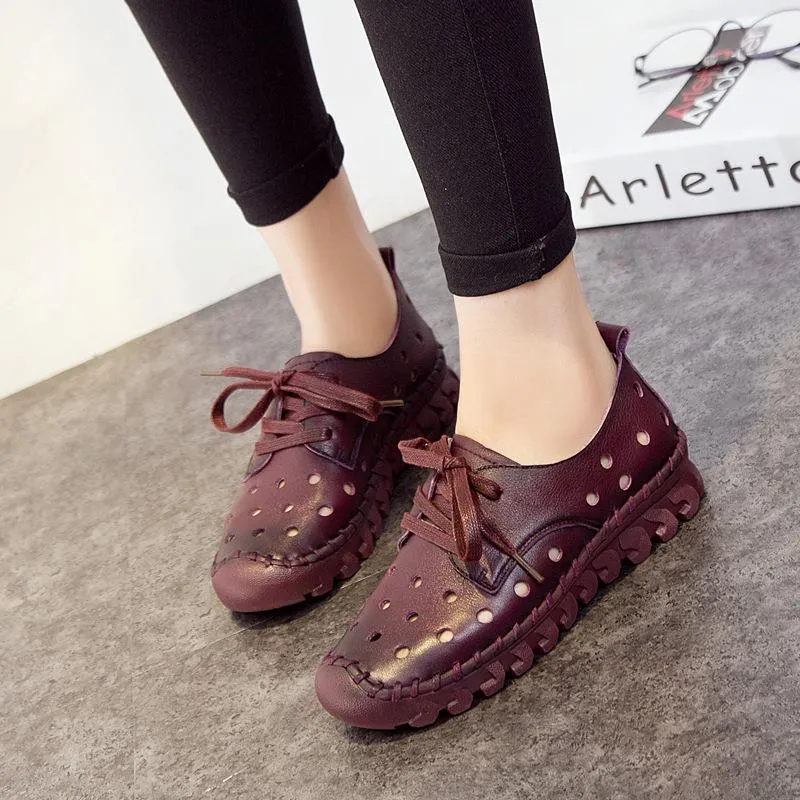 Women vintage lace up hollow breathable soft sole comfortable sandals