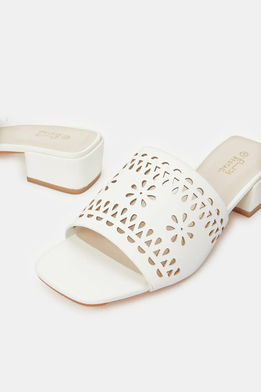 Women White Cut Out Mules