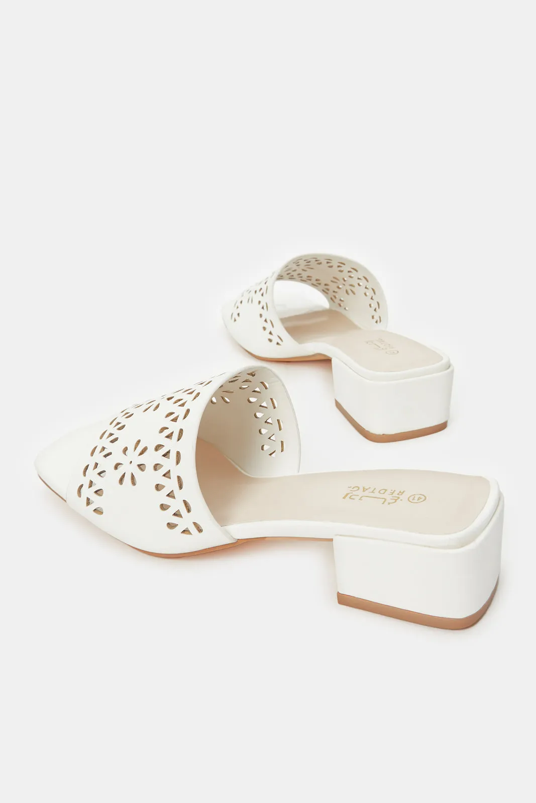 Women White Cut Out Mules