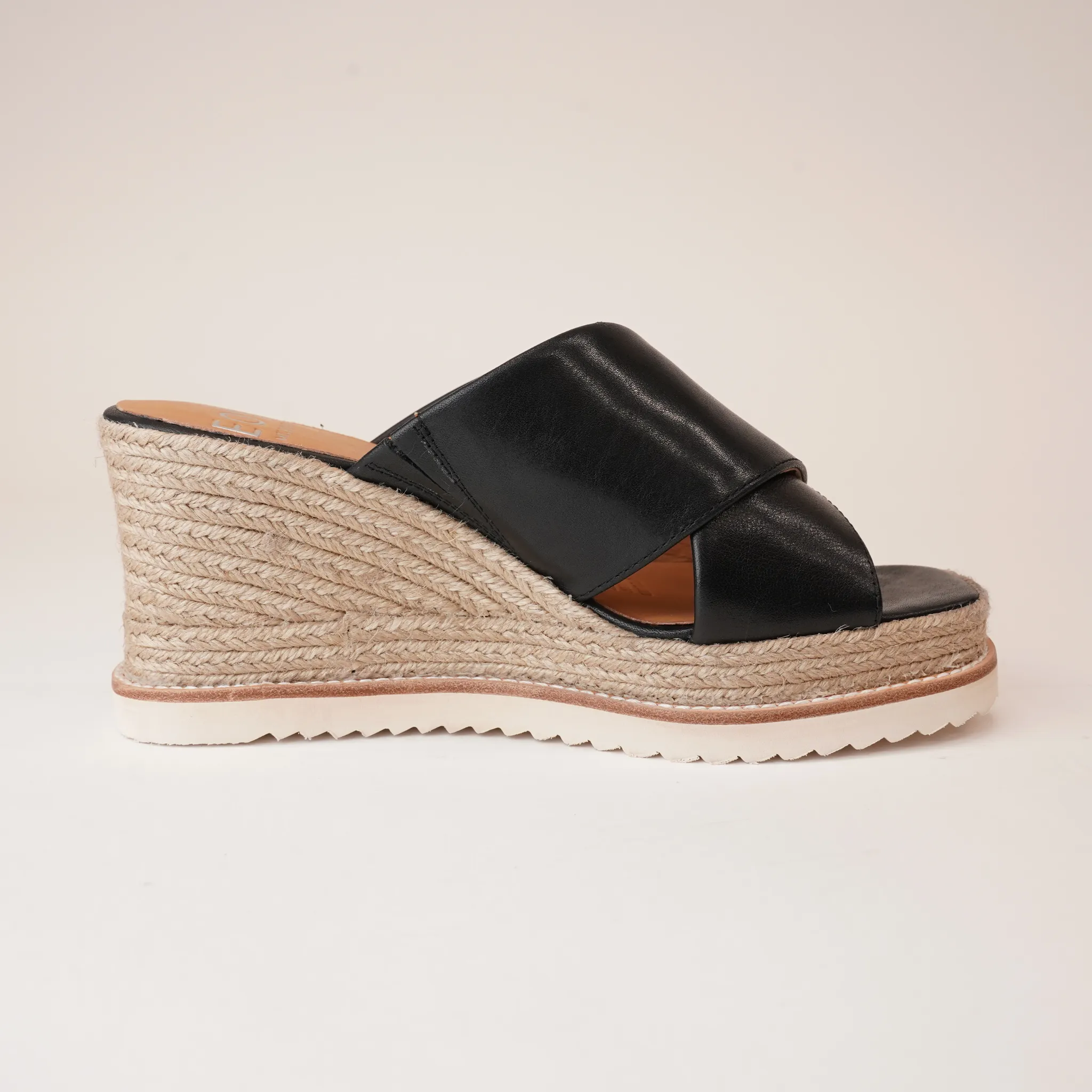 Zelie Black Leather Espadrille Wedges